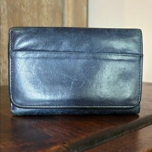 Hobo Navy Leather Trifold Wallet